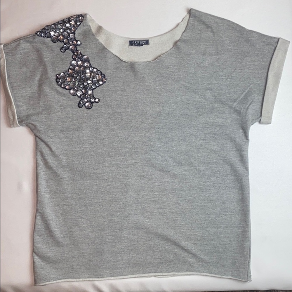 GRYPHON NEW YORK - SHORT SL EMBELLISHED SWEATSHIRT